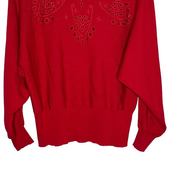Joseph A Red Embellished Sweater Medium Crewneck Knit Top Holiday Winter - Picture 7 of 8